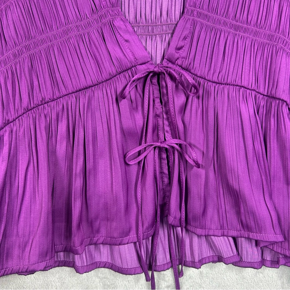 Anthropologie Silky Smocked Swing Top Raspberry Sz L Purple - Picture 4 of 9